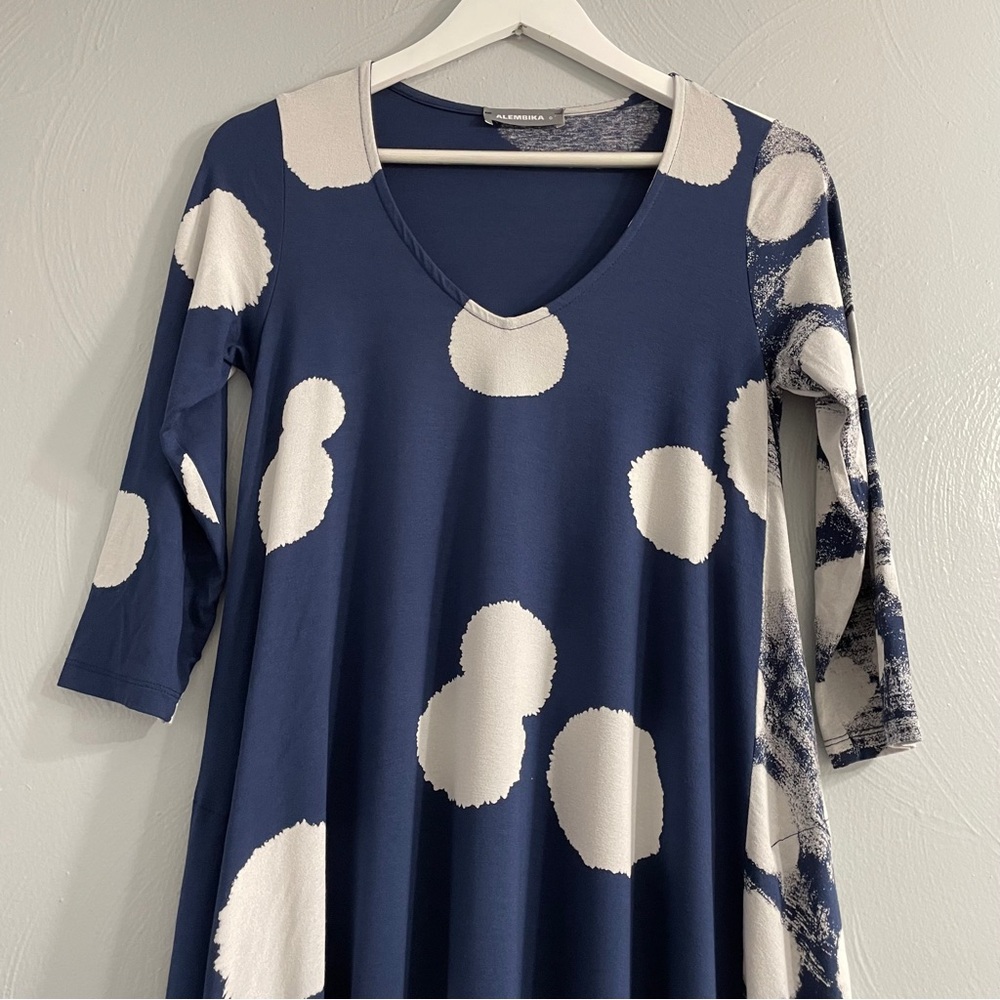 Alembika Spot Swing Navy and White Dress, Mixed dot V neck Line dress size 0 - Picture 4 of 13